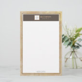 Eleganter Gold Textur Brauner Rahmen Briefpapier (Stehend Vorderseite)