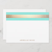 Eleganter Gold Türkis Blauer Streifen Mitteilungskarte (Vorne/Hinten)