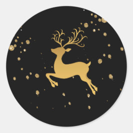 Eleganter Gold- und Black-Glitzer Rudolph Runder Aufkleber