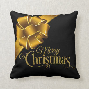 Eleganter Gold und Black Merry Weihnachtsfest Kissen
