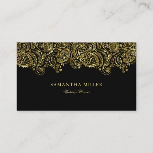 Eleganter Gold- und Black Paisley-Hochzeitsplaner Visitenkarte (Vorderseite)