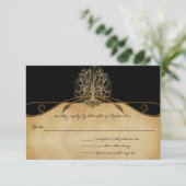 Eleganter Gold- und Black Tree Wedding RSVP (Stehend Vorderseite)