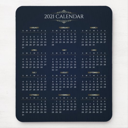 Eleganter Gold- und Blue-2021-Kalender | Mousepad (Vorne)
