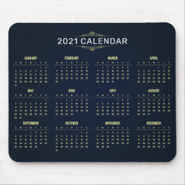 Eleganter Gold- und Blue-2021-Kalender | Mousepad
