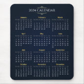 Eleganter Gold- und Blue-2024-Kalender | Mousepad (Vorne)