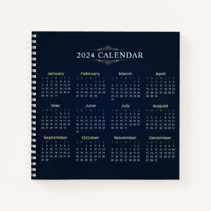 Eleganter Gold- und Blue-2024-Kalender Notebook Notizblock