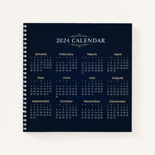 Eleganter Gold- und Blue-2024-Kalender | Notebook Notizblock (Vorderseite)