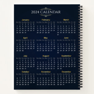 Eleganter Gold- und Blue-2024-Kalender   Notebook Notizblock