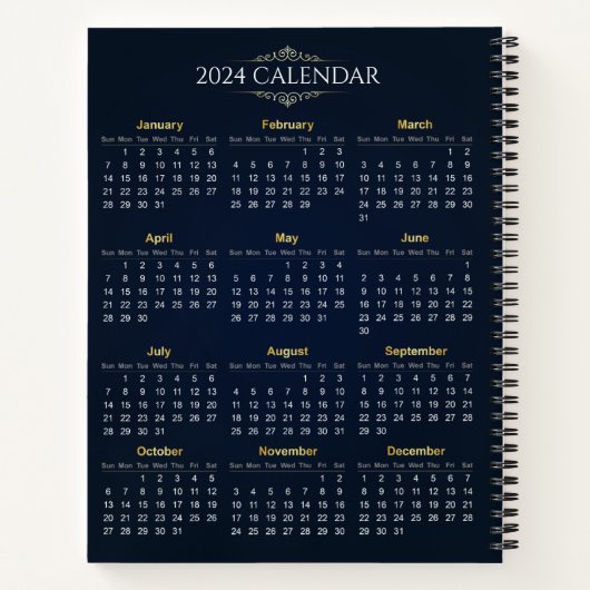 Eleganter Gold- und Blue-2024-Kalender | Notebook Notizblock (Rückseite)