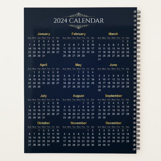 Eleganter Gold- und Blue-2024-Kalender | Planer (Rückseite)