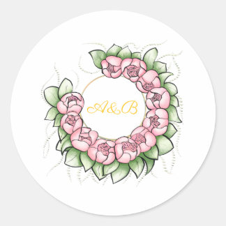 Eleganter Gold- und rosa Blumenkranz Gefallen-Stic Runder Aufkleber