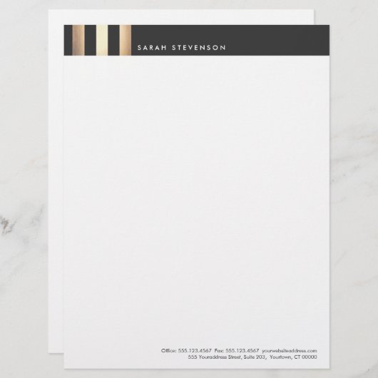 Eleganter Gold- und Schwarz-Streifen-DesignerLette Briefkopf (Vorne/Hinten)