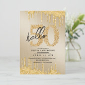 Eleganter Gold und schwarzer Glitzer 50. Foto Gebu Einladung (Stehend Vorderseite)