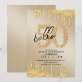 Eleganter Gold und schwarzer Glitzer 50. Foto Gebu Einladung (Vorne/Hinten)