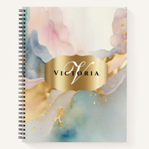 Eleganter Gold- und Wasserfarben-Pastell-Monogramm Notizblock