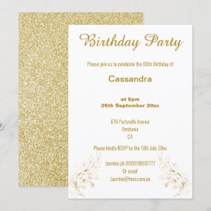 ELEGANTER GOLD UND WEISS GLITZER GEBURTSTAG EINLADUNG