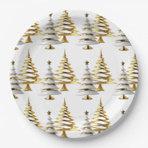 Eleganter Gold- und Weiß-Weihnachts-Winter-Schnee- Pappteller