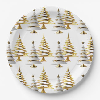 Eleganter Gold- und Weiß-Weihnachts-Winter-Schnee- Pappteller