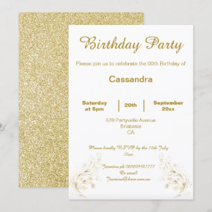 ELEGANTER GOLD UND WEISSER GLITZER GEBURTSTAG EINLADUNG