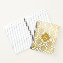 Eleganter Gold- und White Damask Print Personalisi Notizblock