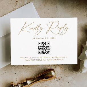 Eleganter Gold und White Wedding RSVP Qr Code Begleitkarte
