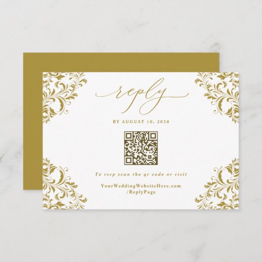 Eleganter Gold Vintage Wedding QR Code RSVP Karte (Vorne/Hinten)