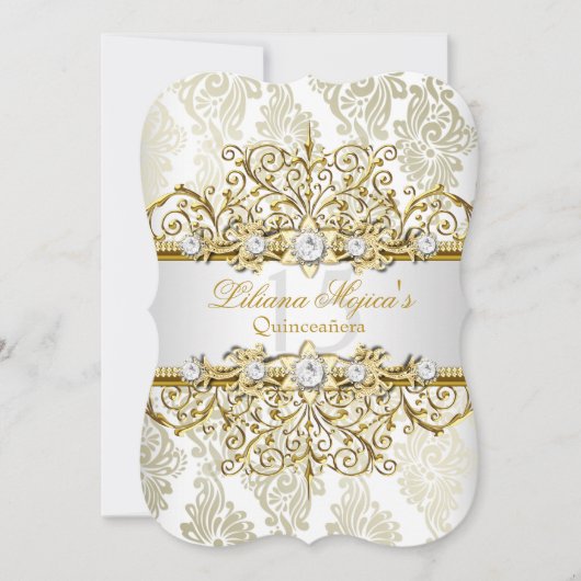 Eleganter Gold Vintager Glamour Quinceanera 2 Einladung (Vorderseite)