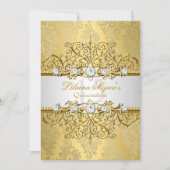 Eleganter Gold Vintager Glamour Quinceanera Einladung (Vorderseite)