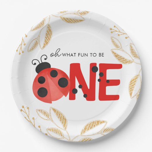 Eleganter Gold & Watercolor Ladybug Spaß zum Einzi Pappteller (Vorderseite)