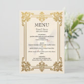 Eleganter Gold Wedding Menu Card Luxus Empfang Menükarte (Stehend Vorderseite)