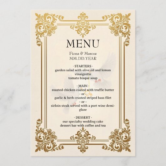Eleganter Gold Wedding Menu Card Luxus Empfang Menükarte (Vorderseite)