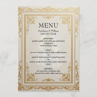 Eleganter Gold Wedding Menu Card Luxus Empfang Menükarte