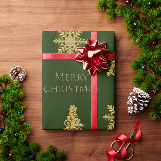 Eleganter Gold Weihnachtsbaum auf Dunkelgrün Geschenkpapier (Feiertagsgeschenk)