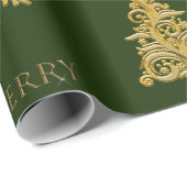 Eleganter Gold Weihnachtsbaum auf Dunkelgrün Geschenkpapier (Rolleneckpunkt)