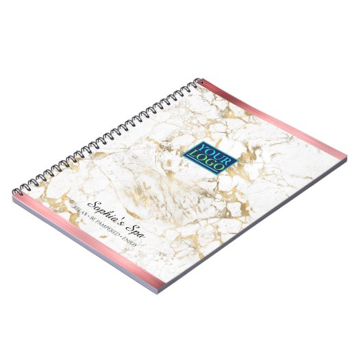Eleganter Gold/Weiß Marmor, Rose Gold Bars Bus.Nam Notizblock (Linke Seite)