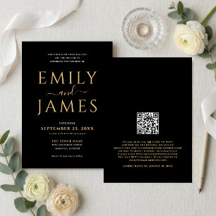 Eleganter Gold Weiß Schreibender QR-Code Hochzeit Einladung