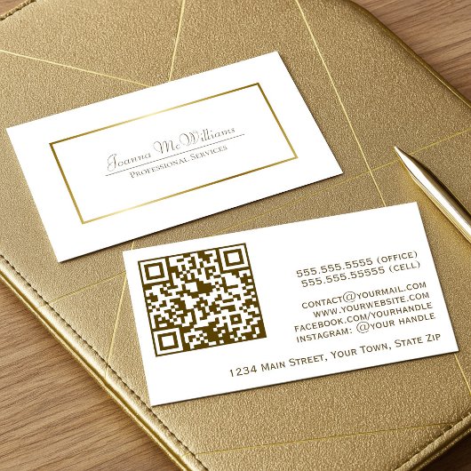 Eleganter Gold & White Beruflich QR Code Visitenkarte