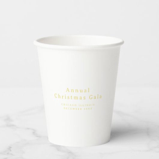 Eleganter Gold White Custom Text Cup Pappbecher (Vorderseite)