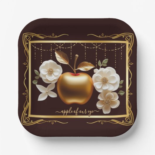 Eleganter Goldapfel mit unserer Eye Baby Dusche Pappteller (Vorderseite)