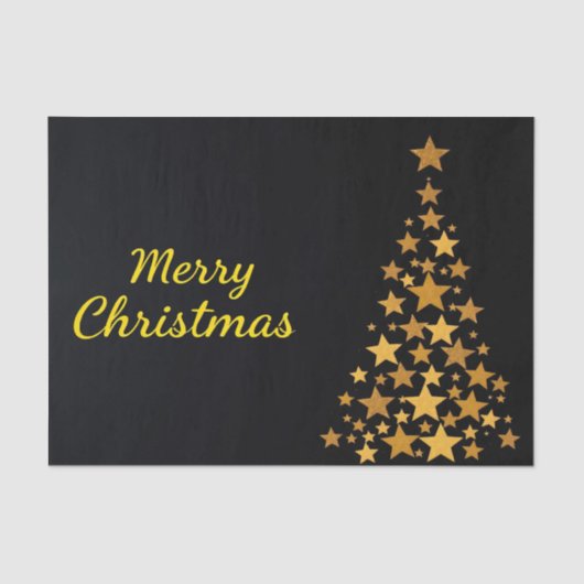 Eleganter Goldbaum Frohe Weihnachten auf schwarz Seidenpapier (Vorderseite)