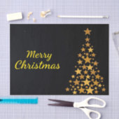 Eleganter Goldbaum Frohe Weihnachten auf schwarz Seidenpapier (Handwerk)