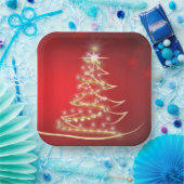 Eleganter Goldbaum über Rot Pappteller (Party)