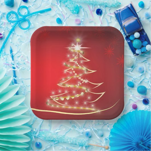 Eleganter Goldbaum über Rot Pappteller (Party)