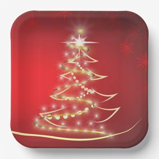 Eleganter Goldbaum über Rot Pappteller (Vorderseite)