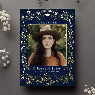 Eleganter Goldblatt-Kranz Abschlussfoto Folie Folieneinladung