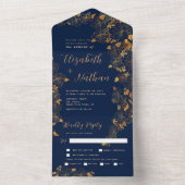 Eleganter goldblütiger Foliage Navy Blue All In One Einladung (Innen Boden)