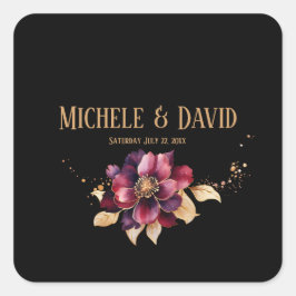 Eleganter Goldburgund Quadratischer Aufkleber