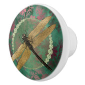 Eleganter Golddrachenfliege auf Grün mit Rhineston Keramikknauf (Rechts)