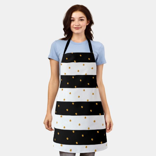 Eleganter Golden Confetti auf schwarz-weiß gestrei Schürze (Getragen)