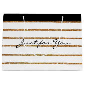 Eleganter Golden Glitzer Gestreifte Geschenktasche Große Geschenktüte (Vorderseite)